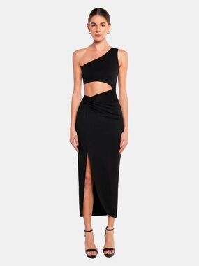 OW COLLECTION Isabella Black One Shoulder Cut Out Midi Dress Size XS NWT